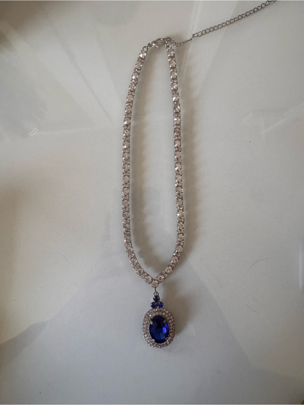 Silver Necklace and Earrings with Blue Oval Pendant - Women's Jewelry